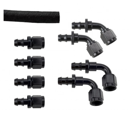 Support personnalisé tête ronde code noir en aluminium poussée sur le tuyau Kit d'ajustement de bout AN6 9PCS Femme connexion et durable
