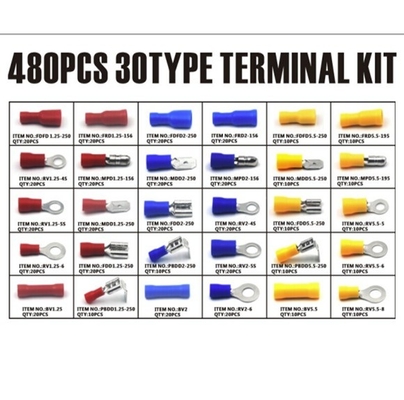 480pcs terminaux isolés connecteur électrique crimp Butt Spade Ring Fork Terminal Set Kit avec le cas pour l'année universel