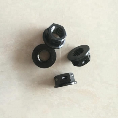 Finition PVD résistante à la corrosion M10 X 1.25 Noix de flange hexagonale en titane noir forée pour fil de fermeture