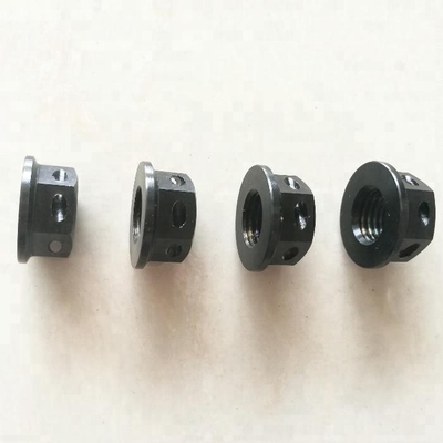 Finition PVD résistante à la corrosion M10 X 1.25 Noix de flange hexagonale en titane noir forée pour fil de fermeture